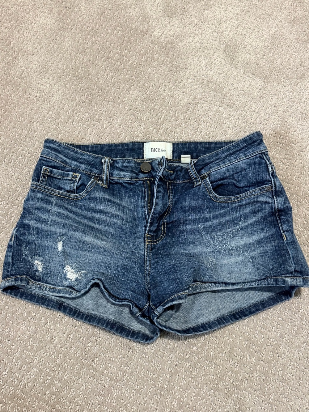 BKE Women's Blue Distressed Denim Cutoff Shorts